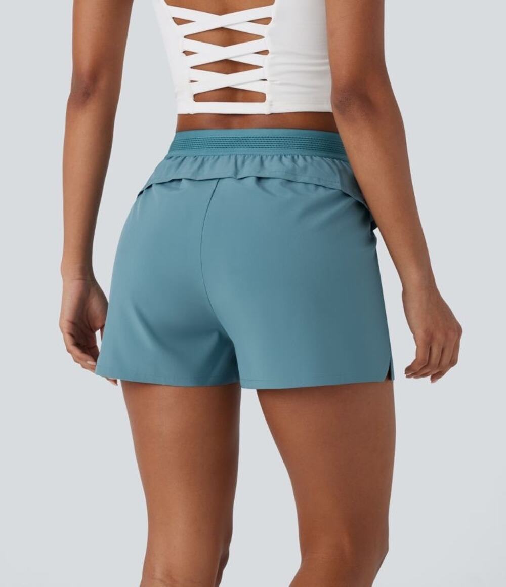 Halara Breezeful Mid High Waisted Side Zip Pocket Ruffle Quick Dry Running Short